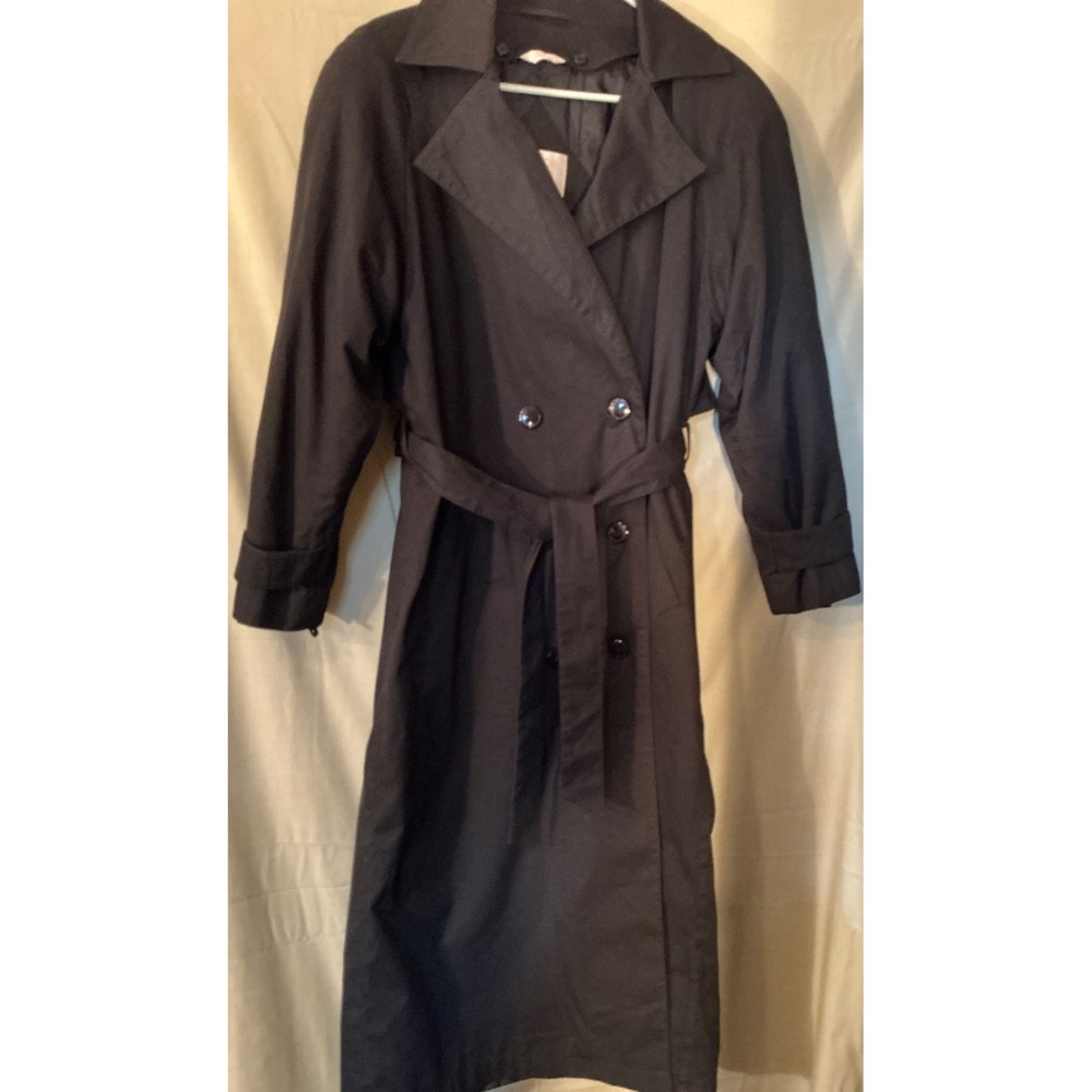 VTG New York Harbor by Andrea Charcoal Bk Trench Coat Removable Quilted Liner 8A